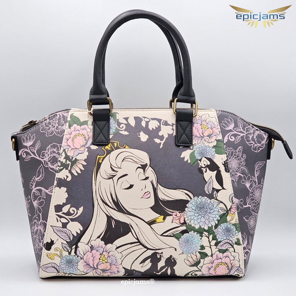 Loungefly Disney Sleeping Beauty Floral Black Crossbody Satchel Bag New - Picture 1 of 5
